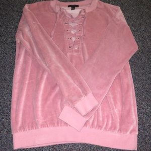 F21 lace up velvet sweater